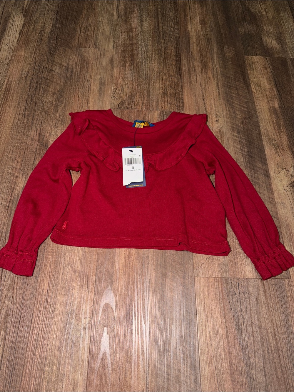 Polo Ralph Lauren Girls Red Ruffle Cotton Modal LS Top size 3 NWT